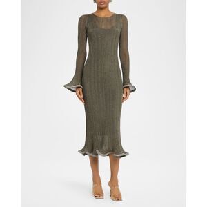 SIMKHAI Chessie Embellished Knit Midi Dress in Gunmetal Silver Large $795